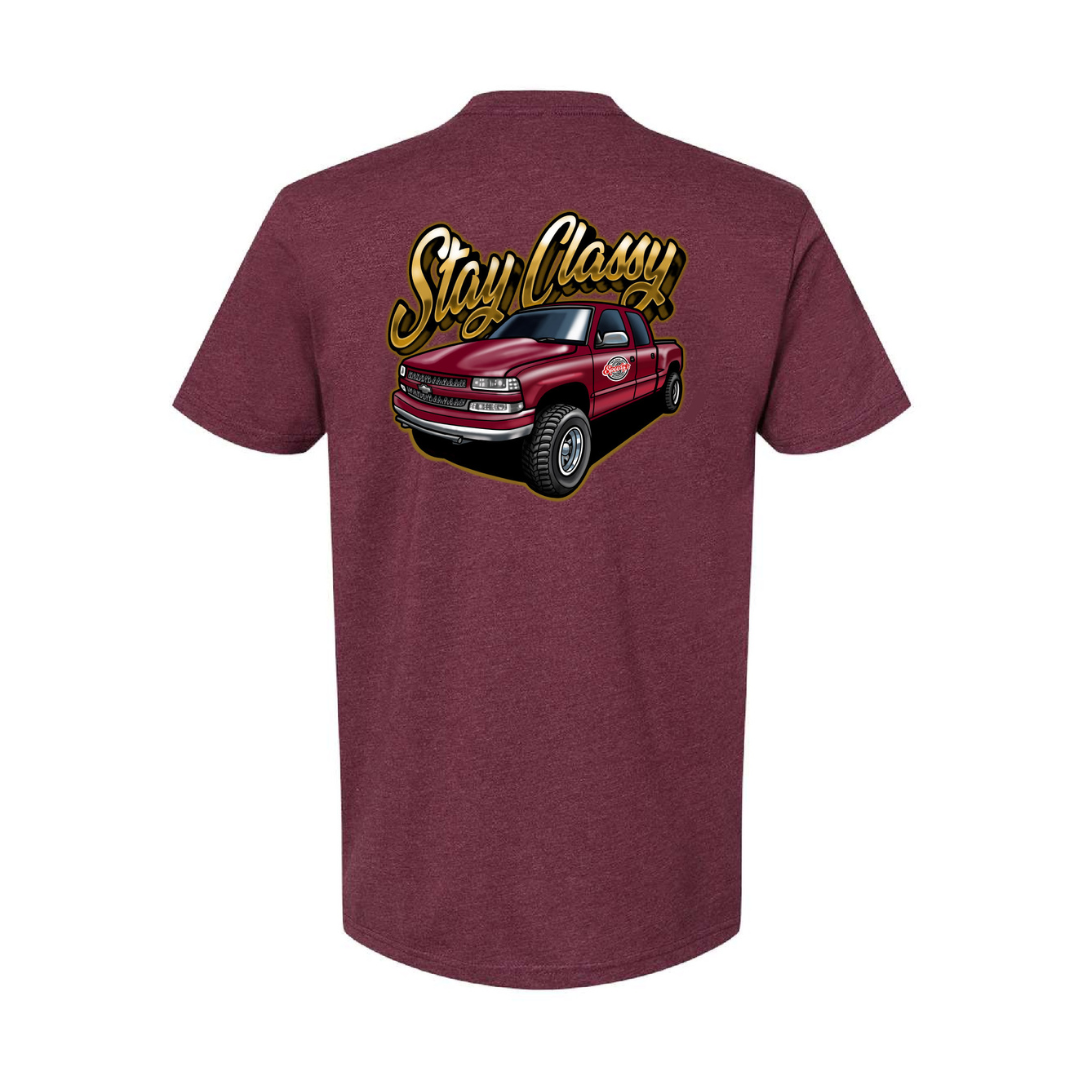 "STAY CLASSY" Ron Burgundy Tee (Black / Burgundy)