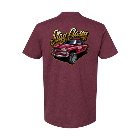 "STAY CLASSY" Ron Burgundy Tee (Black / Burgundy)
